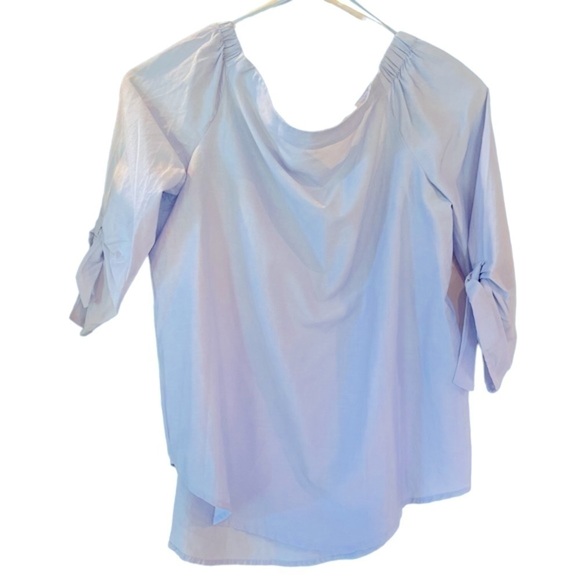 - J. McLaughlin Blue Off Shoulder 100% Cotton/Silk  Top Size Small - Picture 2 of 5